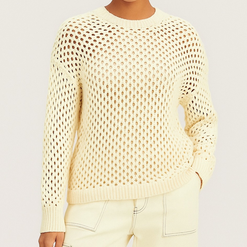 🆕 Hooked Up Cream Open Knit Cotton Blend Sweater XS Beachy Spring Pullover